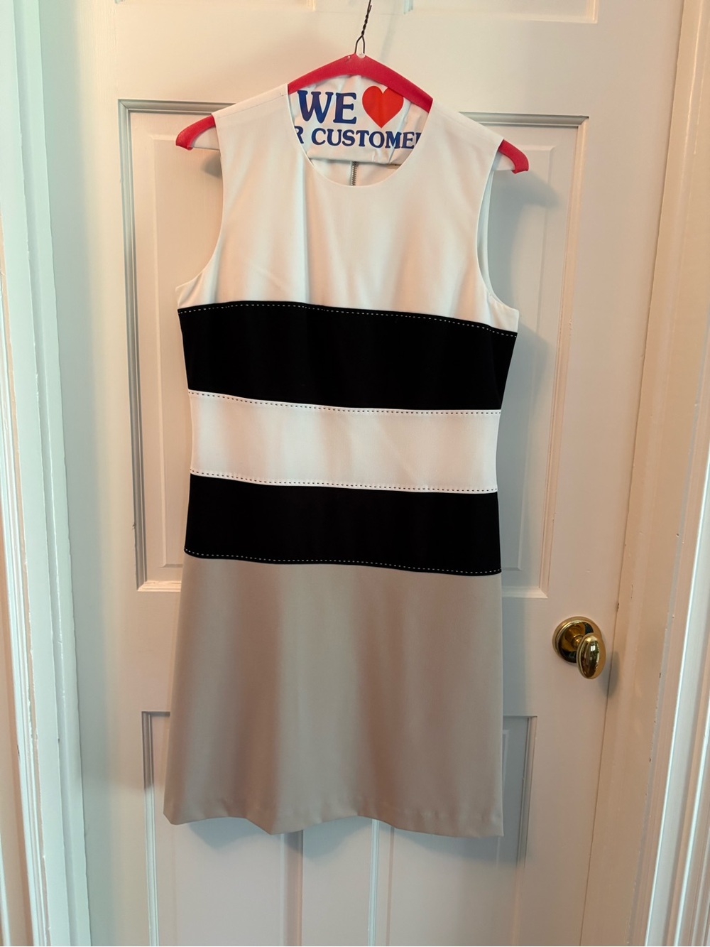 Calvin Klein Sleeveless Colorblock Mini Dress in Black, White & Taupe